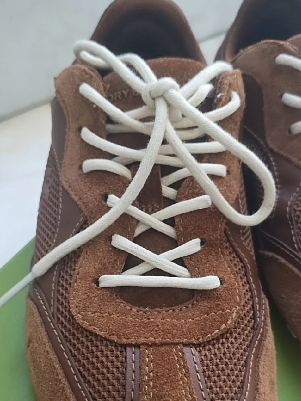 Tory Burch Brown Suede & Mesh Women's Sneakers with White Laces